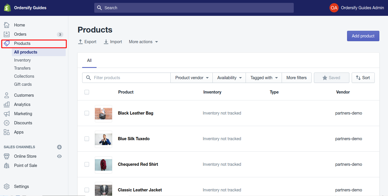 Step 1. Select an exsiting product in your Shopify Admin
