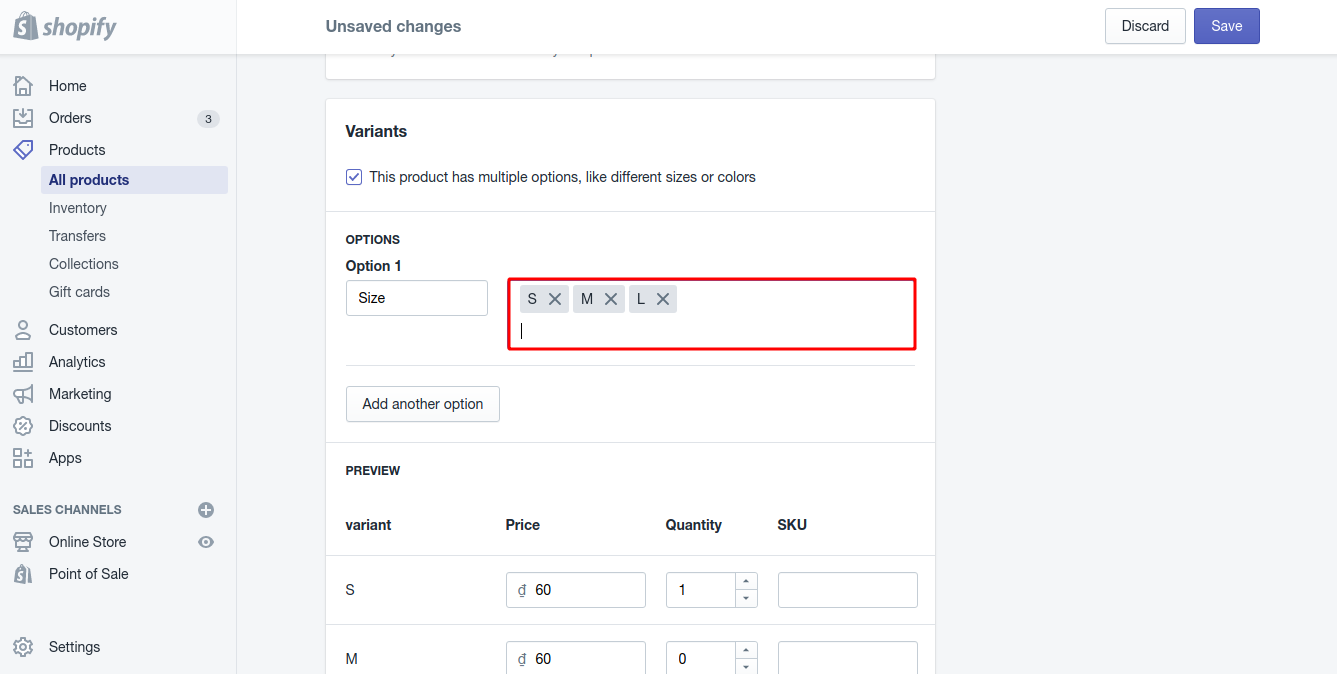 Step 4. Enter Option values