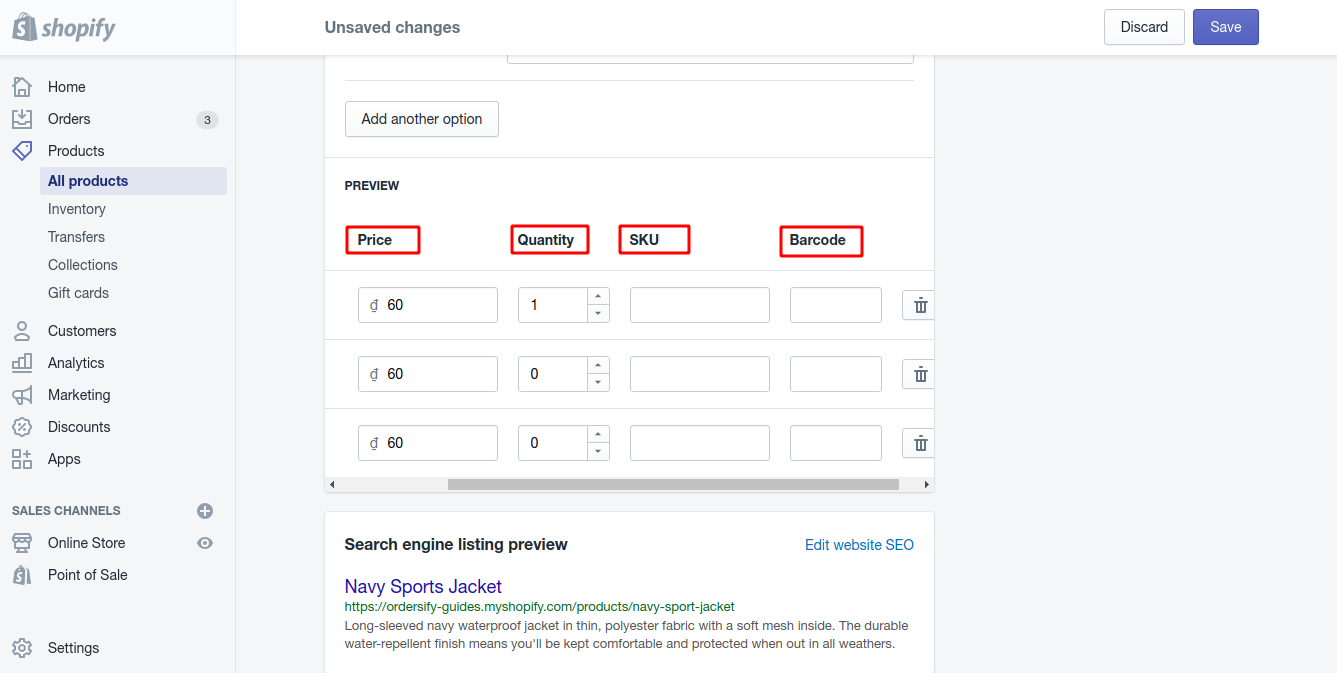 Step 6: Manage variant options