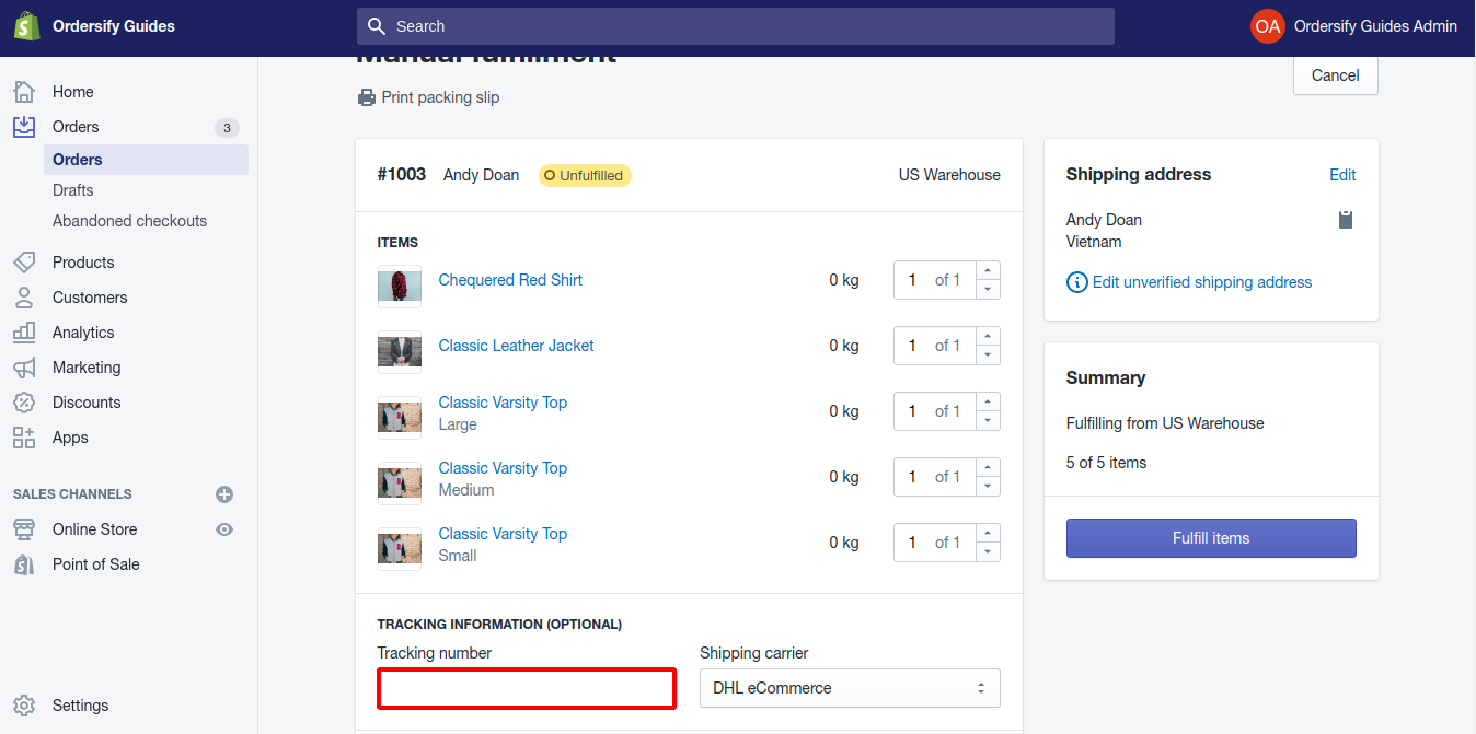 Tracking number - How to add a tracking number on Shopify. - Ordersify -  Shopify Apps for Order Automation & Logistics