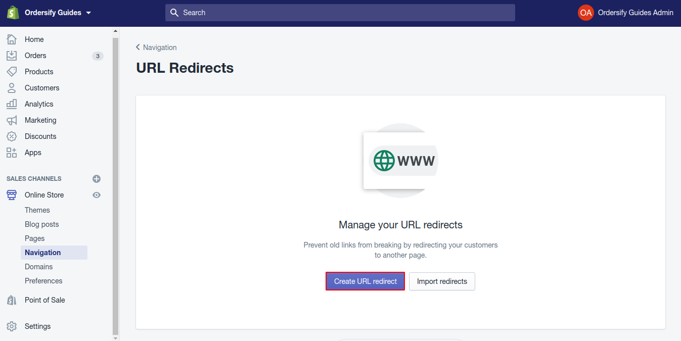 Step 3: Click Add URL redirect