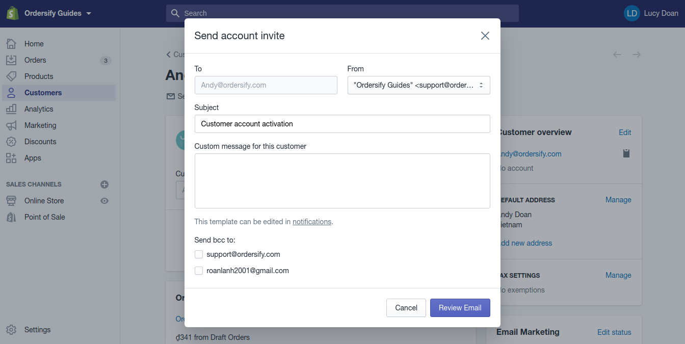 Step 4. Edit account invite notification email